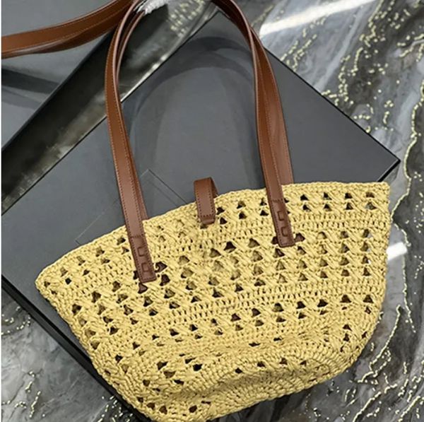 

42cm large straw tote bag shopping bags single shoulder portable casual woman's beach vacation designer leather handbag holiday lafite