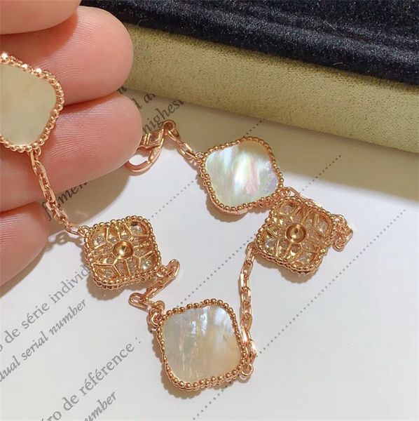 

clover bracelet fashion classic 4/four leaf clover charm bracelets bangle chain 18k gold agate shell mother-of-pearl for women girl wedding, Golden;silver