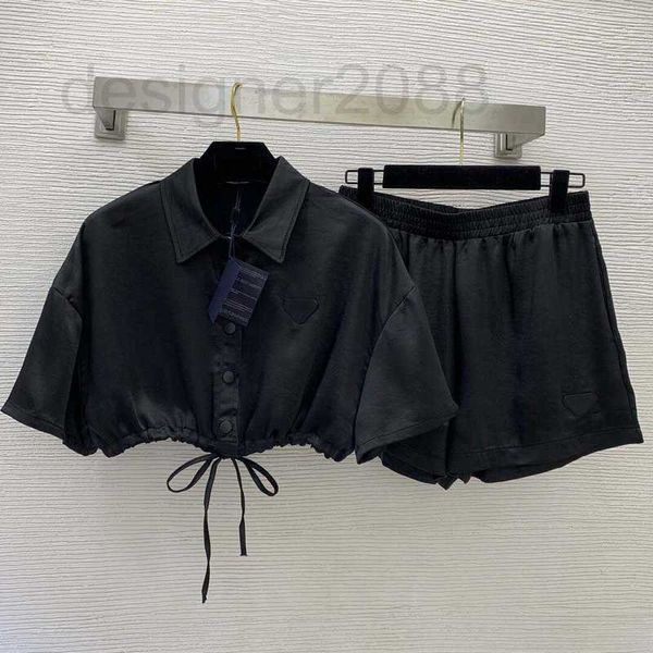 

women's tracksuits designer summer style triangle standard drawstring strap design short with elastic waist wide leg shorts set a4xv, Gray