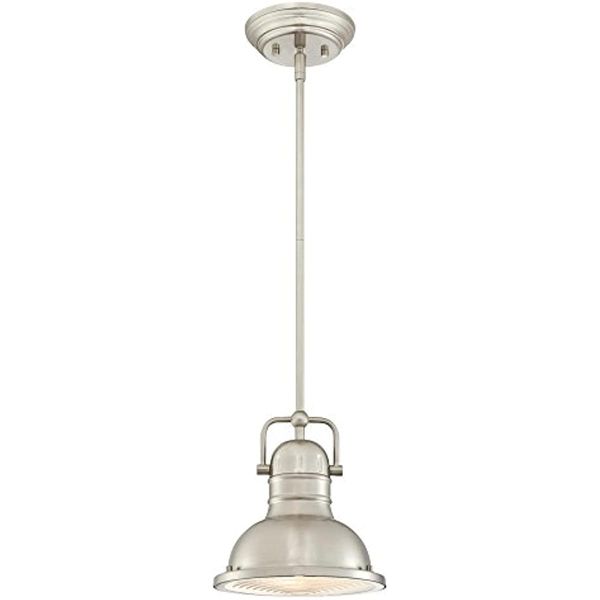 

boswell one-light led indoor mini pendant, brushed nickel finish with prismatic lens