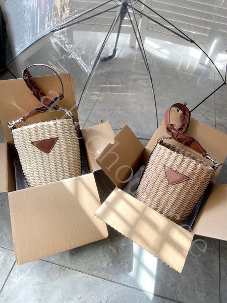 

fashion designer bucket bag woman straw barrel shaped shopping bag large capacity tote bag woman traveling handbag weave summer bag