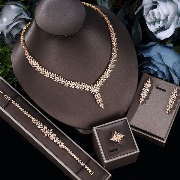 

wedding jewelry sets fashion necklace women s earring cubic zirconia bridal pendant 230325, Slivery;golden