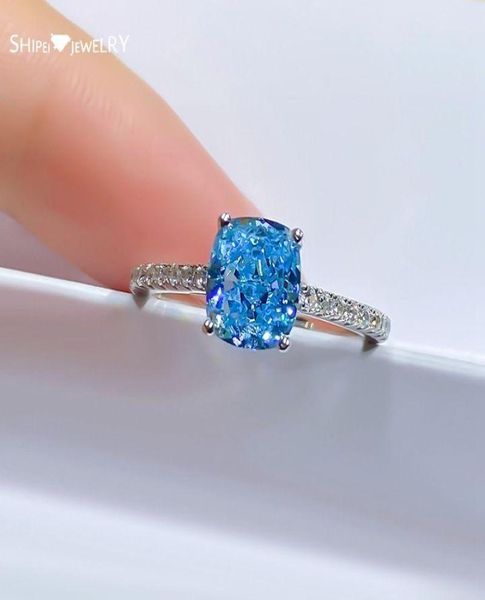 

cluster rings shipei 100 925 sterling silver aquamarine gemstone wedding engagement anniversary fine jewelry elegant vintage ring7641178, Golden;silver