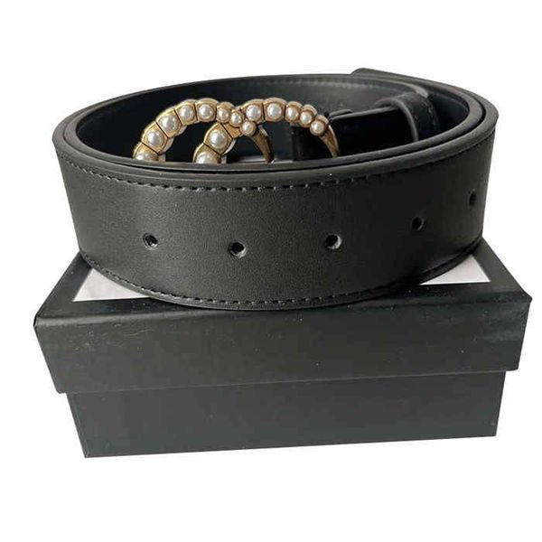 

womens belt mens belts inlaid diamond pearl bronze metal buckle sports leisure fashion women waistband delivery width3.8cm with box, Black;brown