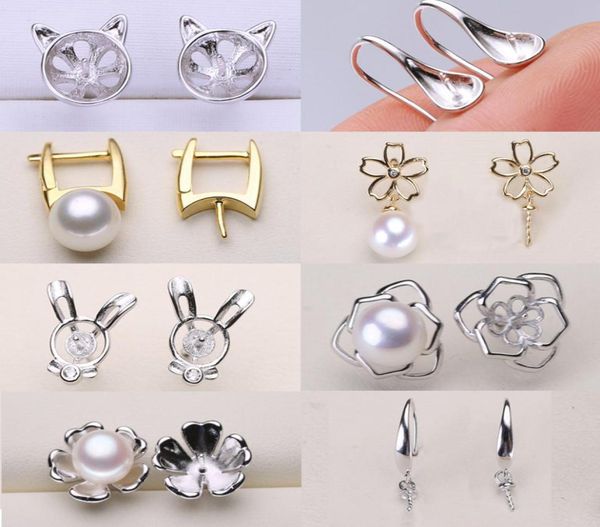 

pearl stud earrings 100 s925 sterling silver earrings setting diy pearl earring for women girl wedding jewelry gift whole jew6198680, Slivery;crystal
