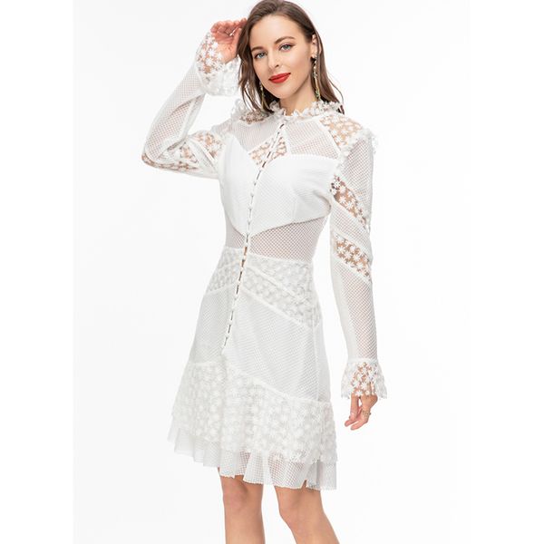 

women's runway dresses o neck long sleeves embroidery patchwork elegant a line fashion vestidos, Black