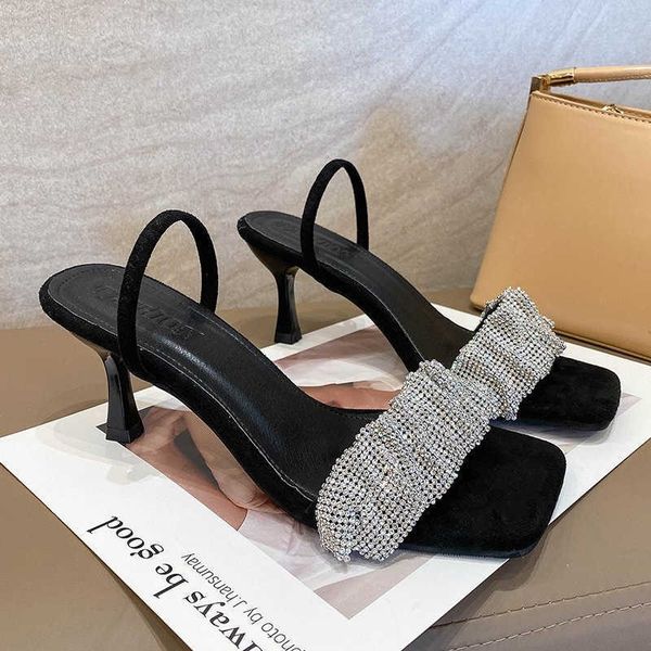 

dress shoes comemore women rhinestone high heels peep toe pumps fashion ruffles slip-on party wedding luxury women's shoes summer sanda, Black