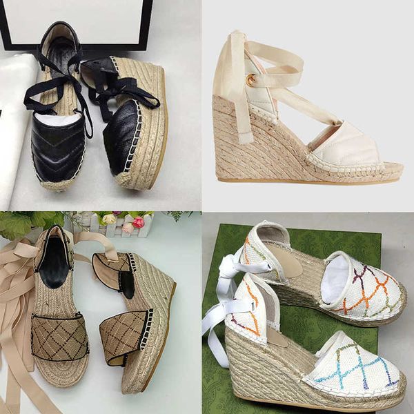 

women high heeled sandals thick soled light rope woven cross belt fishermans shoes luxury female designer wild ggsgg wedge comfortable sanda, Black