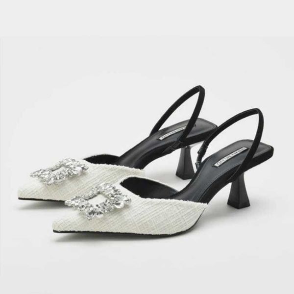 

dress shoes 2023 summer new women's sandals luxury rhinestone high heels pumps slingback pointed toe shoes for women elegant large 41 g, Black