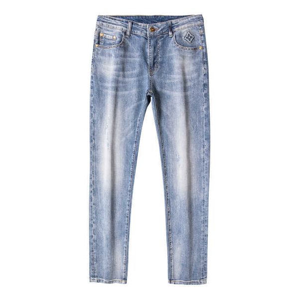 

mens jeans designer chao brand light blue jeans men's spring slim small straight embroidery stretch casual pants, Black;brown