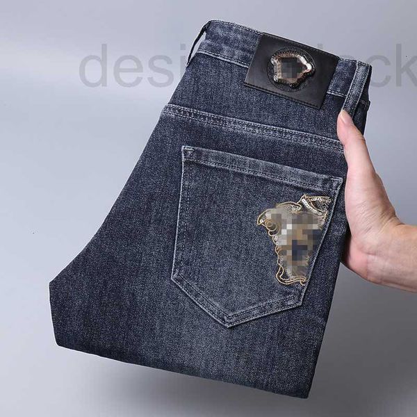 

men's jeans designer autumn and winter new for men light luxury korean version thick elastic feet slim fit brand embroidery medusa s9ec, Blue