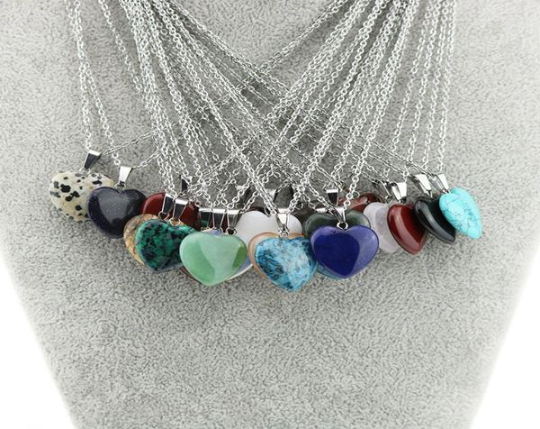 

fashion natural stone hexagonal prism heart druzy necklace for women turquoise crystal pendant necklace with stainless steel chain7126368, Silver