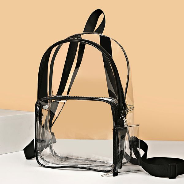 

backpack transparent pvc female backpack solid color casual clear waterproof student school bags women travel shoulder handbags knapsack 230