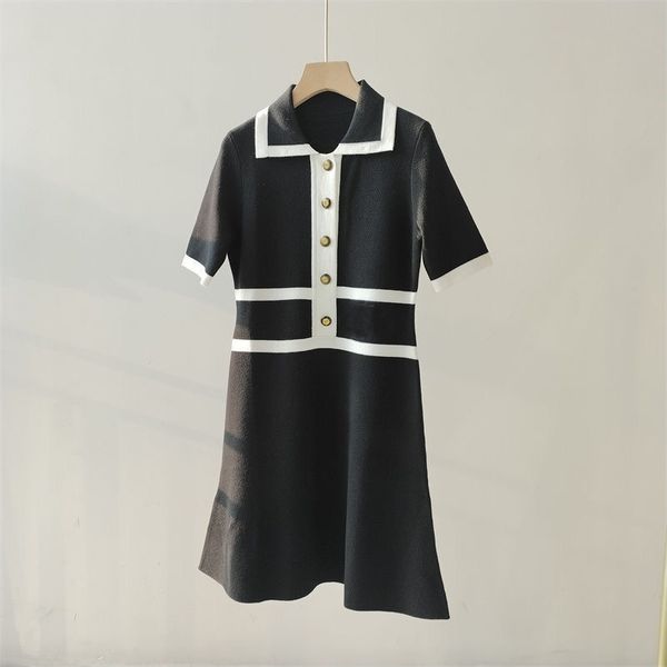 

street style dresses designer mid-length classic dress casual loose comfortable temperament elegant fashion versatile small lapel, Black;pink