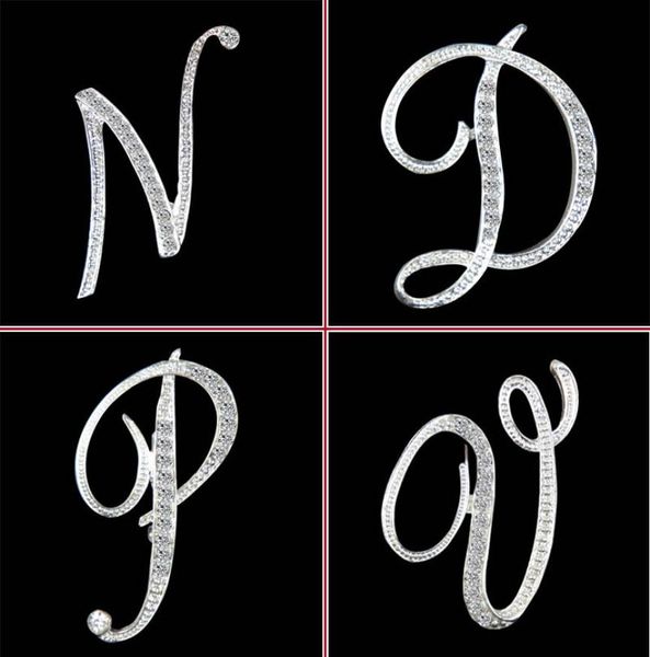 

new rhinestone crystal broches initial letter brooch az lapel pins and brooches clip name jewelry for women men wedding9660077, Gray