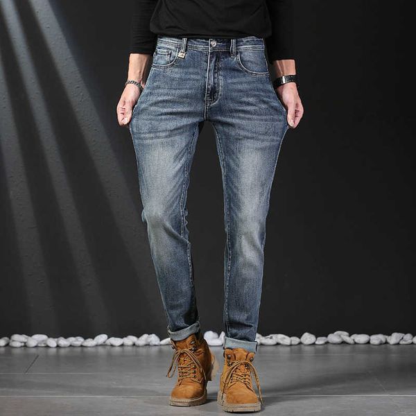 

mens jeans designer autumn and winter new jean men embroidery high-end quality cattle slim fit small feet elastic wear long pants, Blue