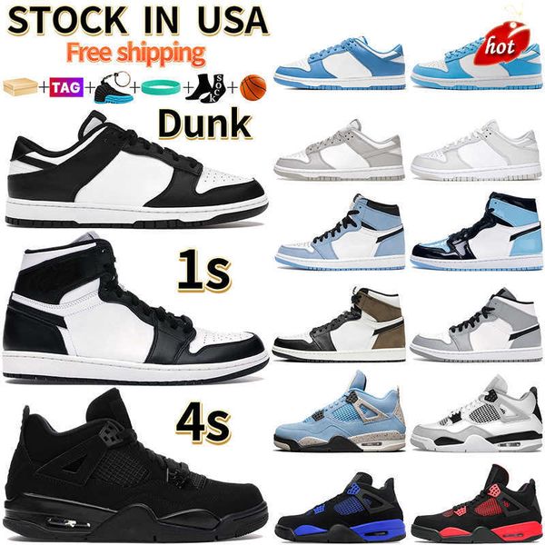 

2023 og us stock dunks 1s 4s basketball shoes jumpman 1 4 sb low local warehouse designer sneakers outdoor sports men women, Black
