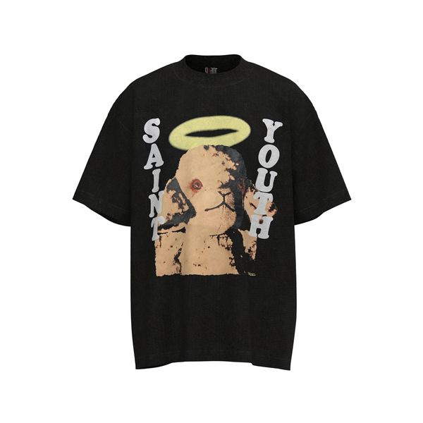 

acid washed old retro saint michael pink lamb vintage t-shirt plus size men t-shirts men oversized streetwear tee women tees faded black sho, White;black