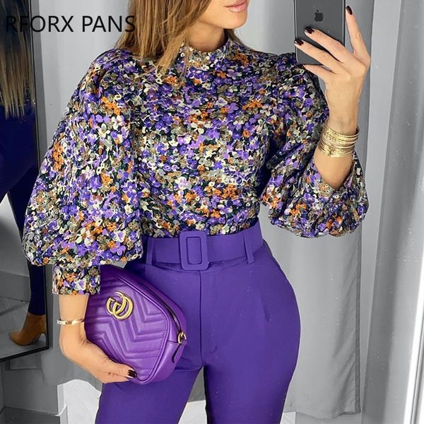 

women's blouses shirts floral print lantern sleeve womens and 230324, White