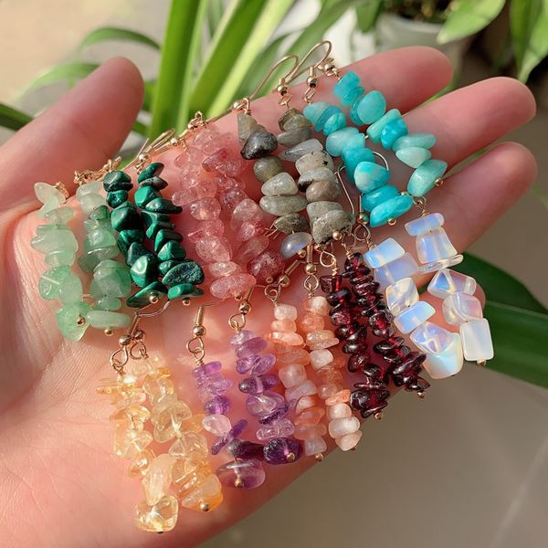 

fashion jewelry small rock mineral stone crystal charms earrings natural amethysts chips gravel tassel charm quartz dangle earring girl, Golden