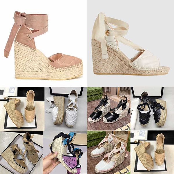 

2023 platform high heel sandals thick soled light rope woven cross belt fishermans shoes luxury womens designer wild wedge comfortable canva, Black