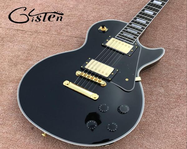 

custom shop black beauty gloss black chibson electric guitar ebony fingerboard fret binding gold hardware in stock ship out q3492722