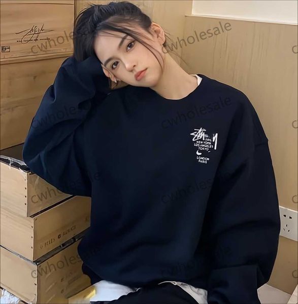 

designer luxury fashion brand stussys classic world tour black 8 ball basic classic men's and women's couple crew neck sweater coa