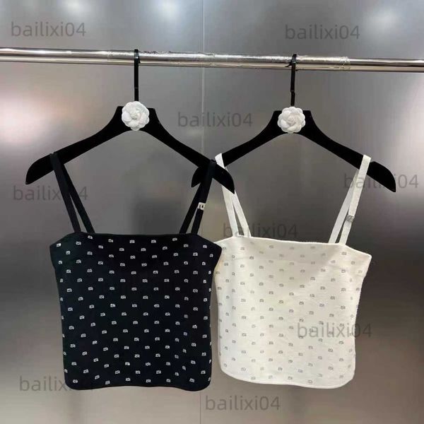 

women's tanks camis aw 2022 autumn diamond full print letter knitted short t230325, White