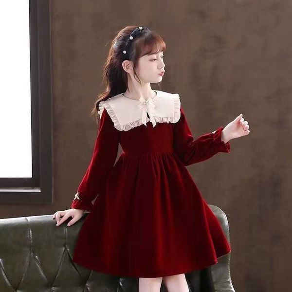 

girl's dresses girl long sleeve kids clothing korean teens party princess spring children christmas red black 4-14y y2303, Red;yellow
