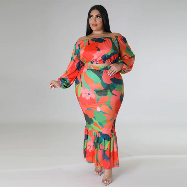 

women's plus size pants twopiece sets clothing fashion print ruffle short and skirt lady casual elegant outfit large female 230324, Black