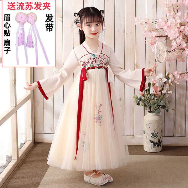 

girl's dresses new 3-12t japanese and korean children's hanfu dress spring autumn girls princess tang gauze skirt cl y2303, Red;yellow