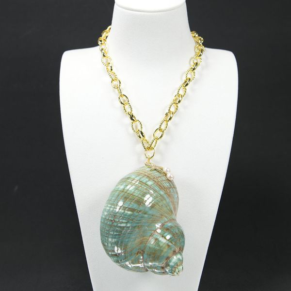 

huge natural green turban shell pendant pearl conch coral sea snail fish tank home decoration chain necklace for lady, Silver
