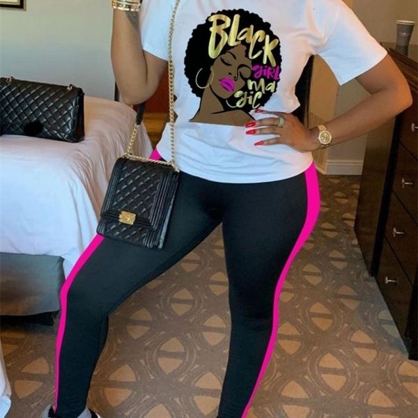 

women's plus size pants lw letter print striped set summer two piece women tracksuit short sleeve leggings sports lady matching s 23032, Black