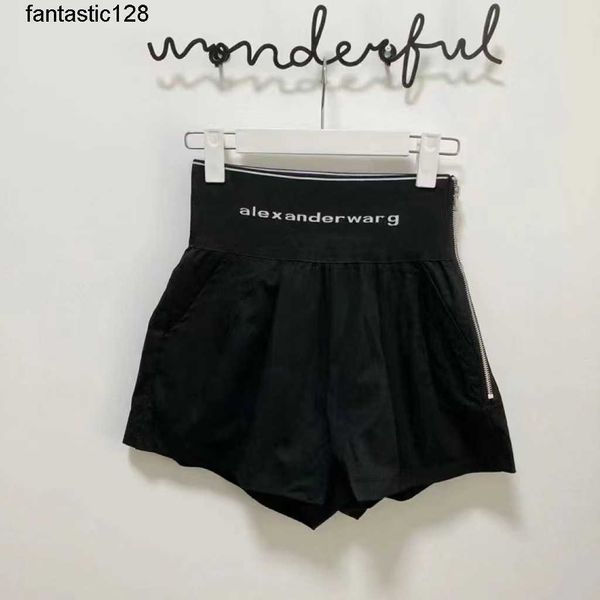 

aw dawang little black pants elastic belt slim letter wang waist shorts casual loose a-line wide designer leg pants skirt, Blue