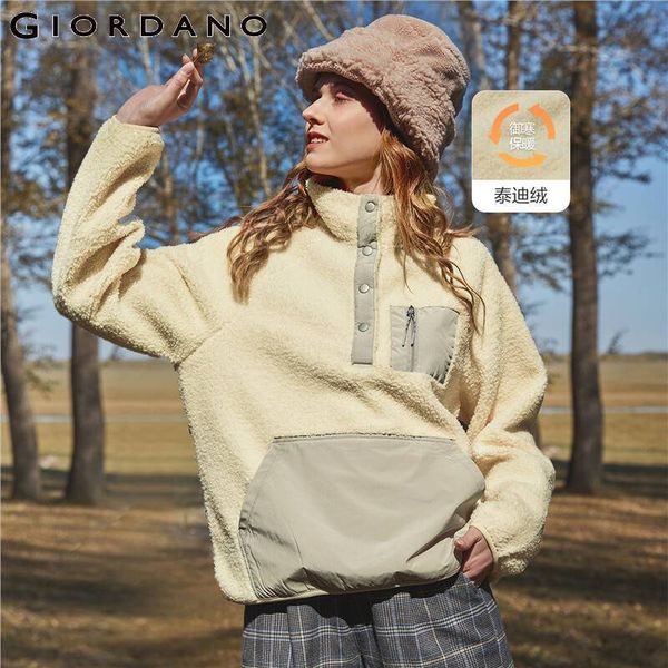 

women's hoodies sweatshirts women thick teddy fleece stand collar casual kanga pocket half placket 05322813 230325, Black