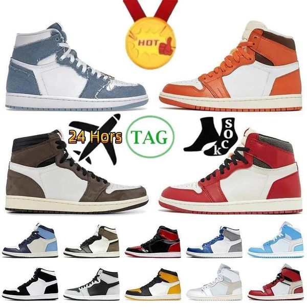 

og 1 denim basketball shoes jumpman starfish 1s lost and found retro dark mocha patent bred offs white university blue mid yellow toe women