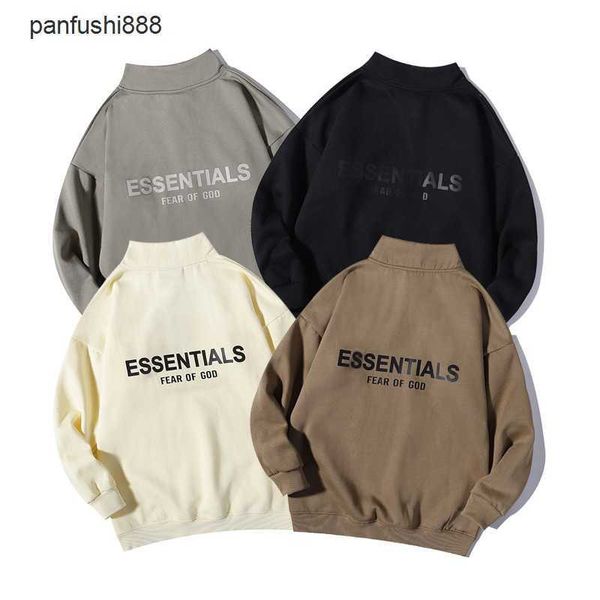 

fos casual sweater spring and autumn fos new back letter print mock neck half zip fashion men's and women's casual couple sweater, Black