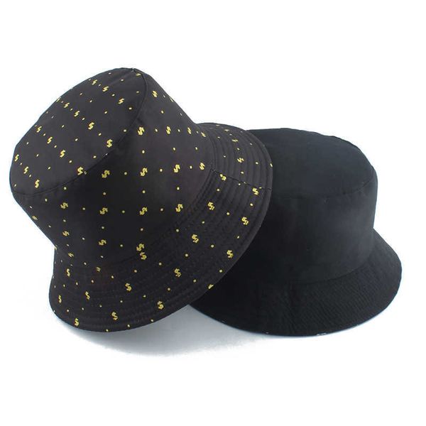 

wide brim hats new dollar symbol print blk bucket hats harajuku hip hop cap bob chapeau men women summer fisherman hat p230311, Blue;gray