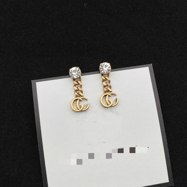 

chic double letter charm earrings with gift box embossed stamp studs eardrop dangler for women party anniversary-13 b, Golden;silver