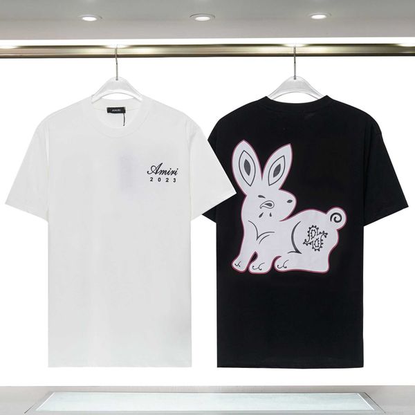 

designer fashion maker short sleeve fashion front letter mairi back rabbit print men's and women's tshirtqkuz, White