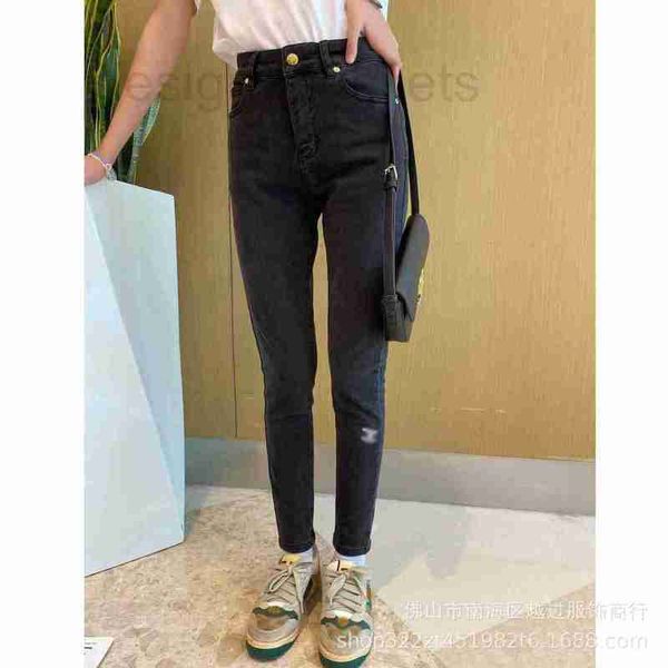 

women's jeans designer arc de triomphe embroidery wash high waist denim leggings black pencil elastic slim fit crop pants renf, Blue