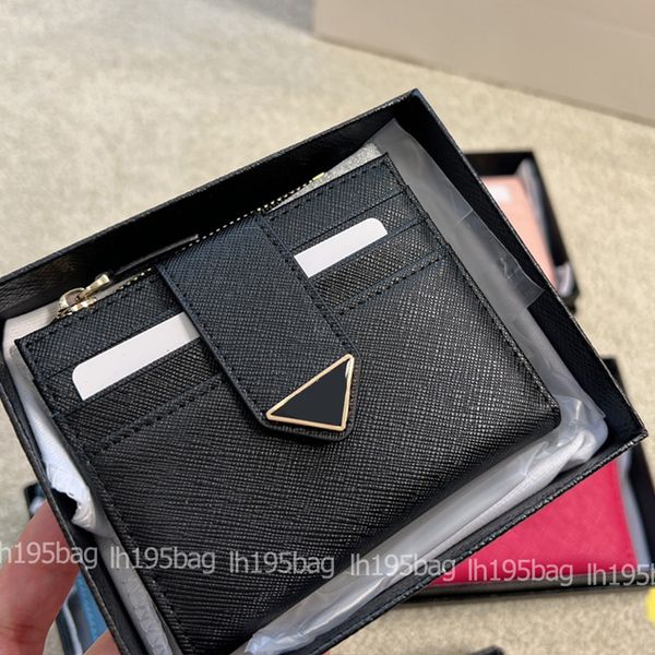 

short wallet card holder purse woman mens wallets designer coin purses zipper pouch genuine cowhide leather mini clutch bags triangle 5a, Red;black