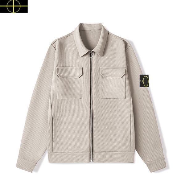 

autumn and winter solid color polo stone jacket island jacket men's casual fashion brand cardigan zipper knitted workwear jacket handso, Black;brown