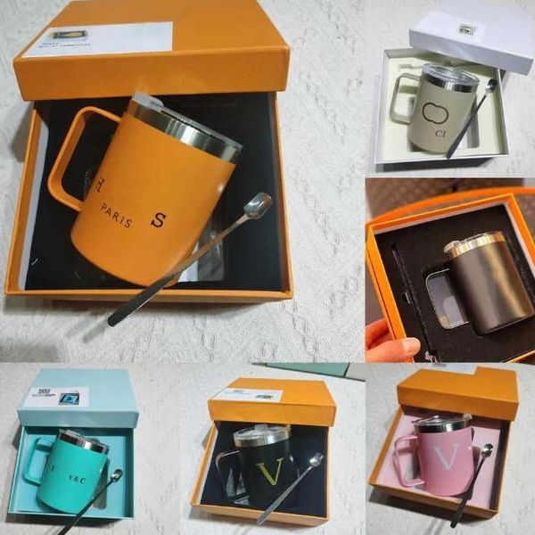 

304 stainless steel branded mugs coffee cup with lid and spoon mug set letters luxurys designers drinks tea bottle l and v wedding christmas