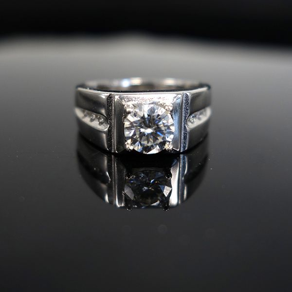 

1 carat d color moissanite wedding band men ring 925 sterling silver engagement rings for man with gra certificate gift, Slivery;golden
