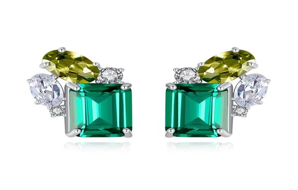 

emerald gemstone stud earrings s925 silver shiny zircon earrings european temperament niche design jewelry6808439, Golden;silver