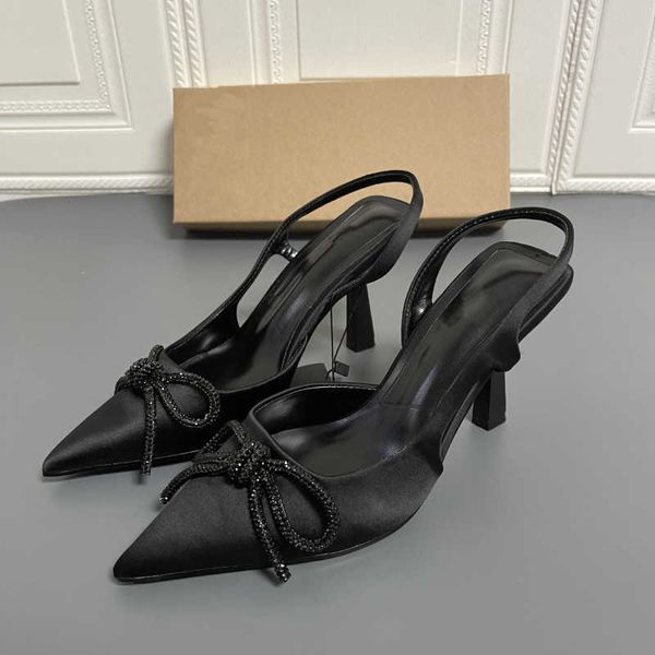 

dress shoes 2022 summer new black shiny bow high heel sandals women elegant outdoor slingback sandals pointed toe shoes female pumps g230325