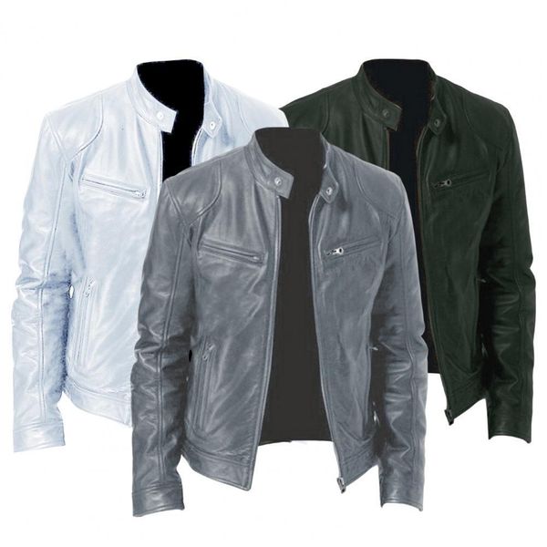 

men's leather faux stylish pure color zipper jacket spring autumn men coat smooth surface for office 230324, Black