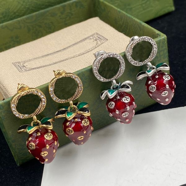 

designer brand stud strawberry glod silver pattern cute style sweetheart diamond sparkle fashion simple personality trend earrings studs for, Golden;silver