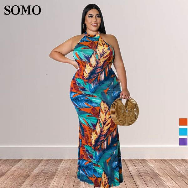 

plus size dresses summer women size maxi long fashion printed sleeveless dress ladies bohemia wholesale drop 230325, Black